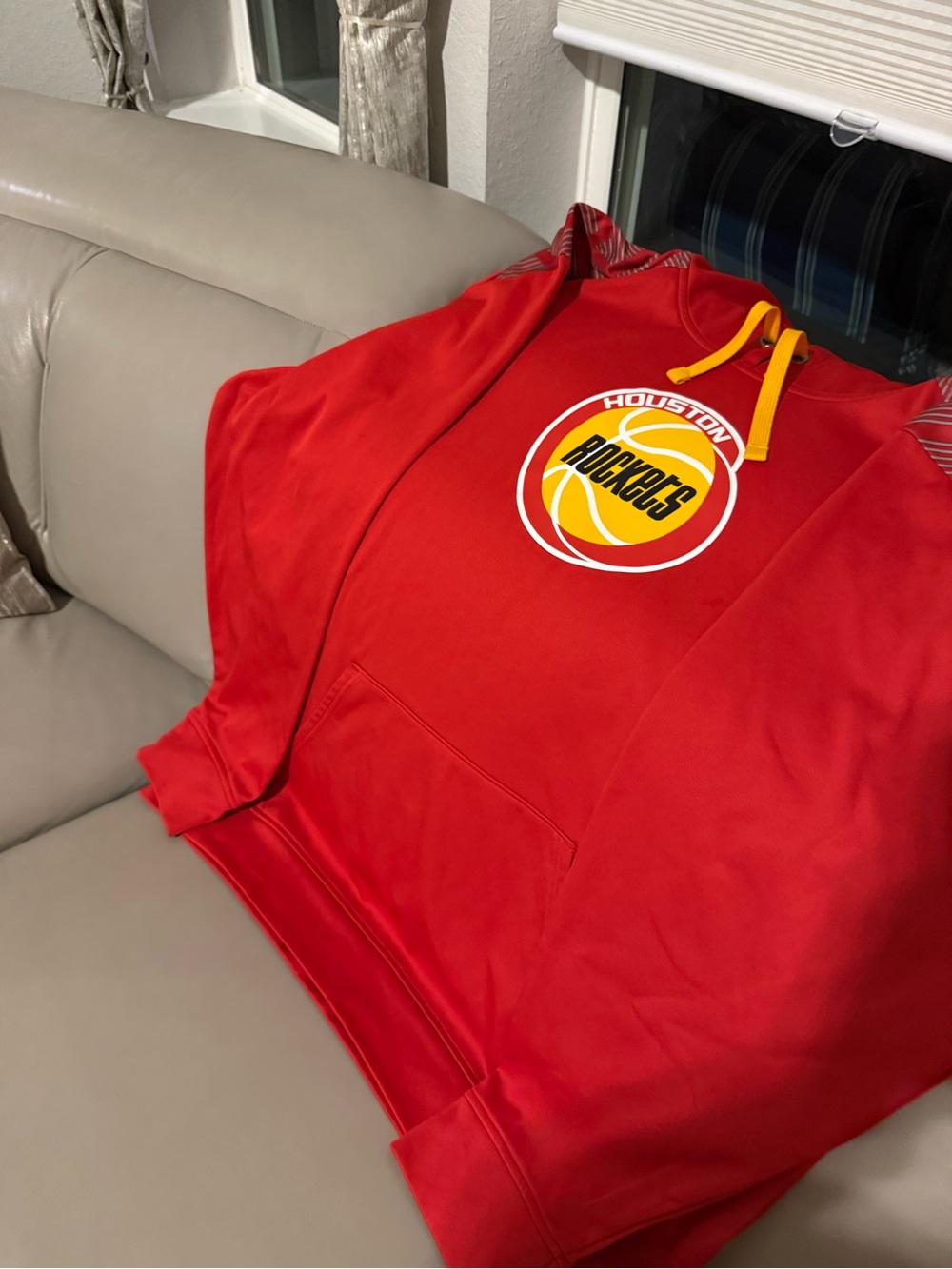 Majestic Red Kids Houston Rockets Hoodie with Yellow Drawstrings